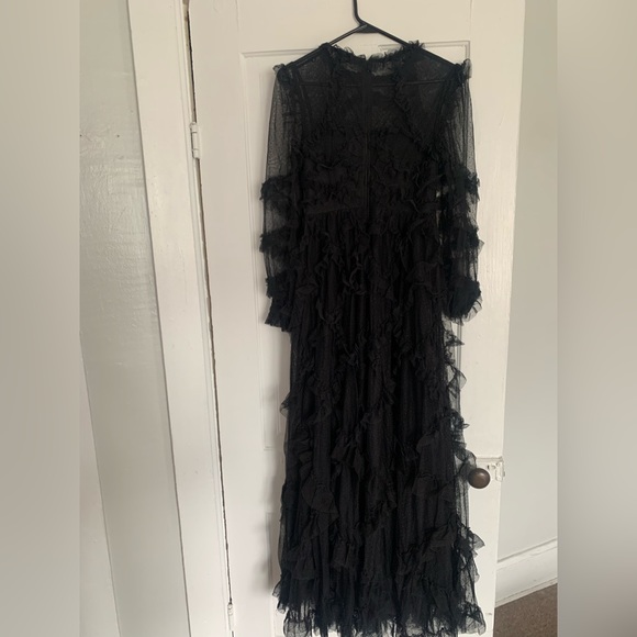 Black ruffle long sleeve gown - Picture 2 of 2